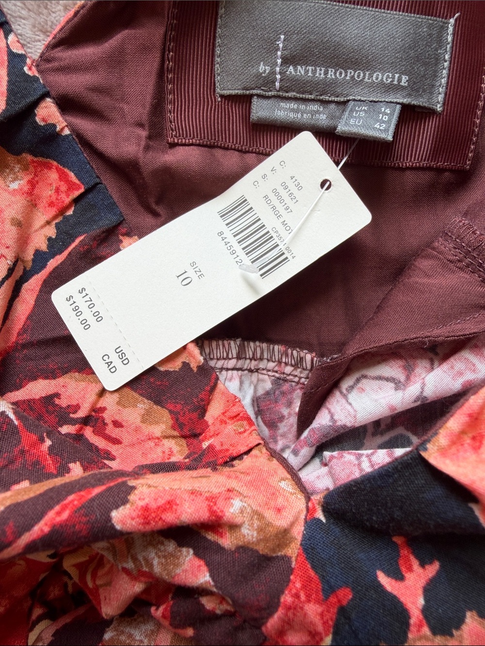 Anthropologie Burgundy & Navy Floral Boho dress